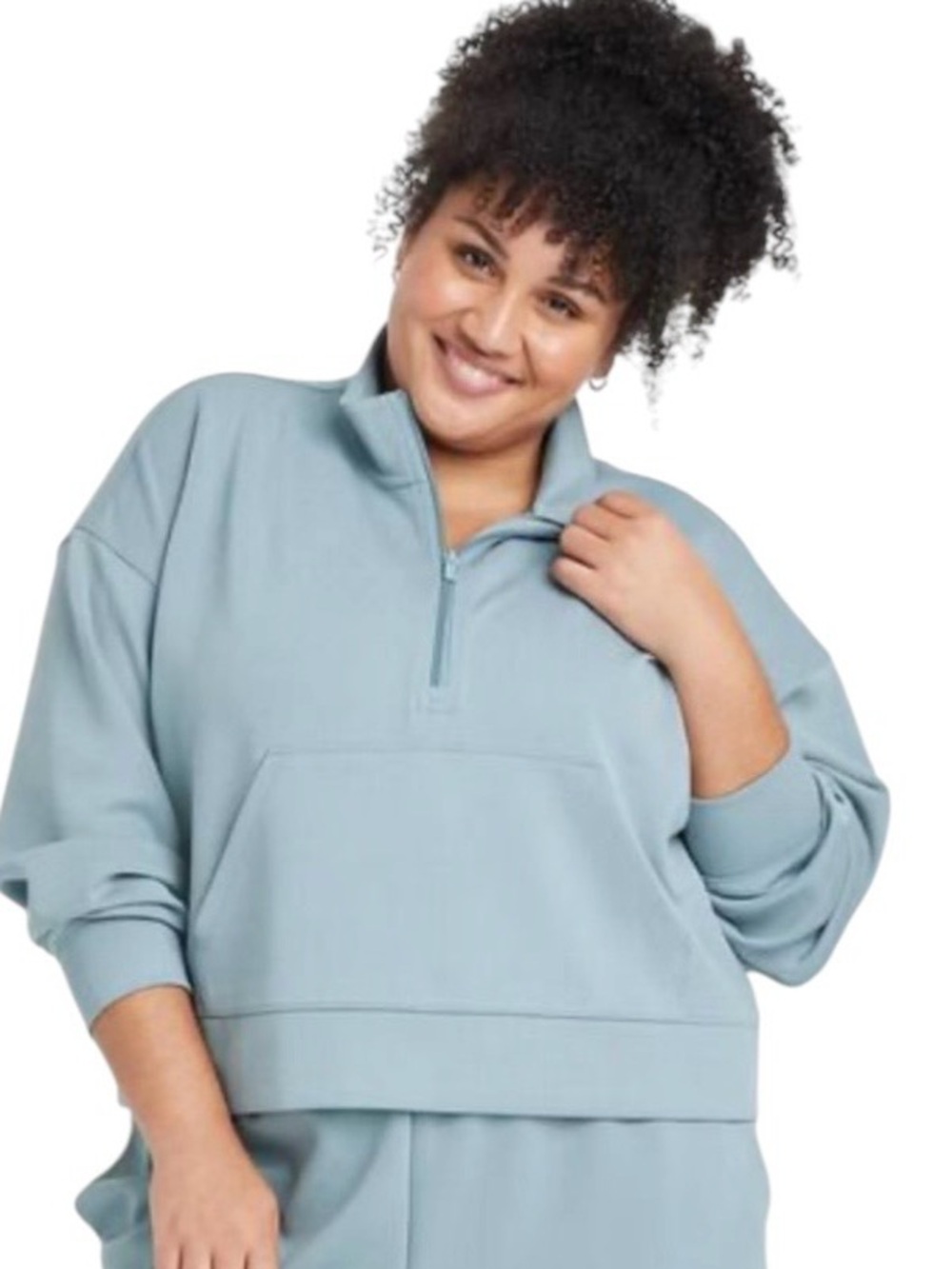 All In Motion Women's Airy Sleek Ribbed 1/2 Zip Pullover Sweatshirt in Blue Grey